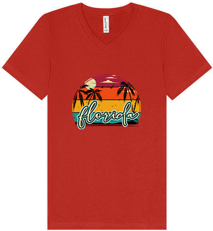 Custom Retro Beach Sunset Unisex V-Neck Shirt
