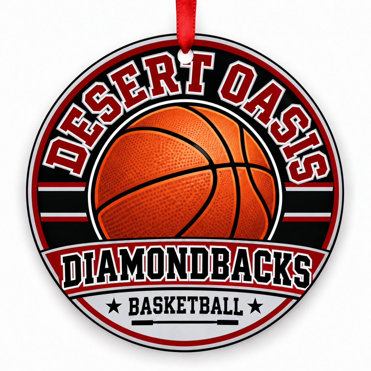 Desert Oasis Diamondbacks basketball Christmas ornament with red ribbon