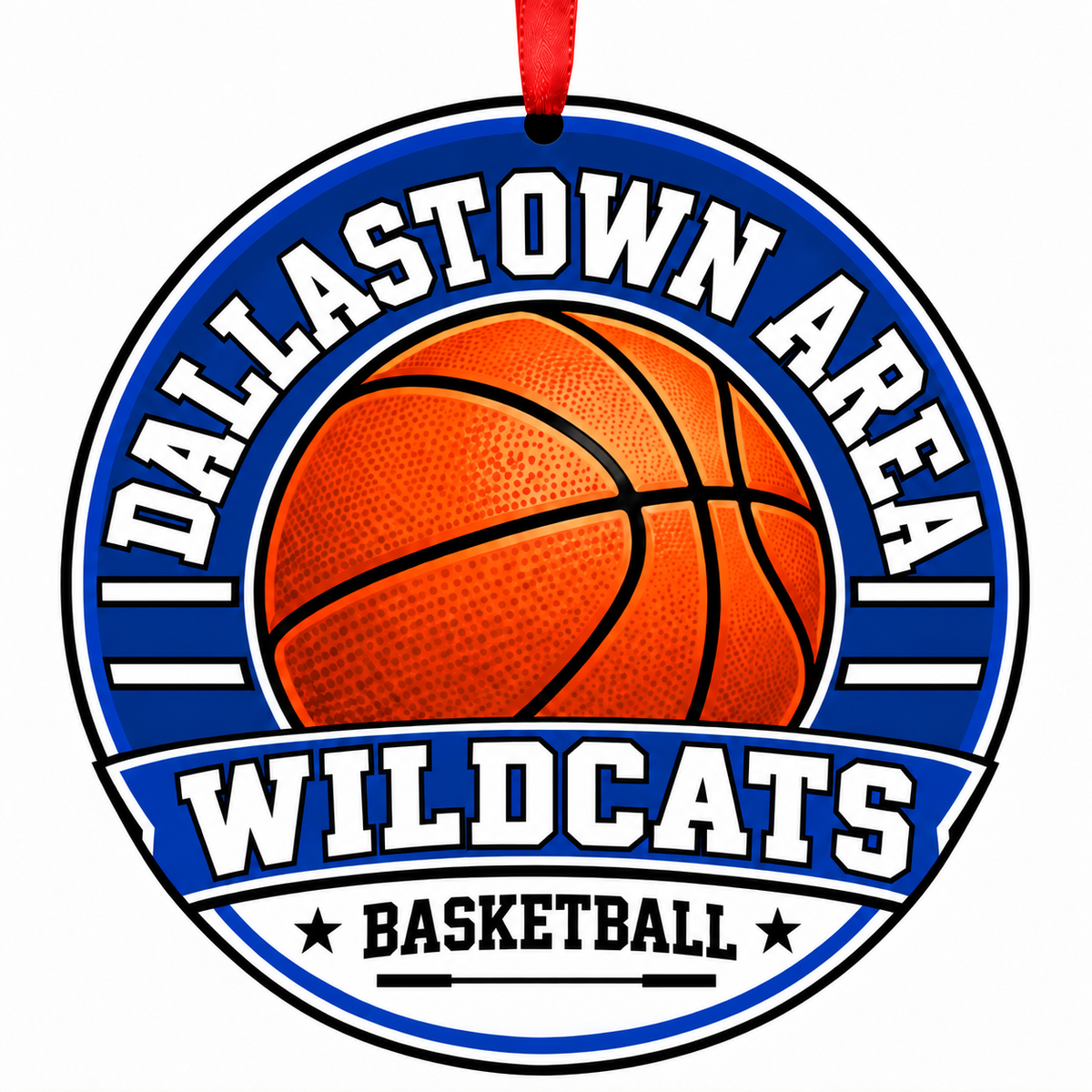 Dallastown Area High School Wildcats basketball ornament with red ribbon, Dallastown Pennsylvania