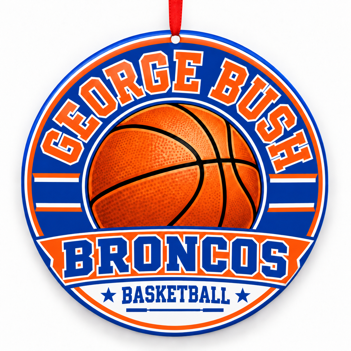 George Bush High School Broncos basketball Christmas ornament