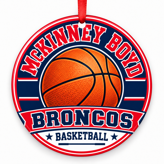 MCKINNEY BOYD H S Broncos basketball Christmas ornament
