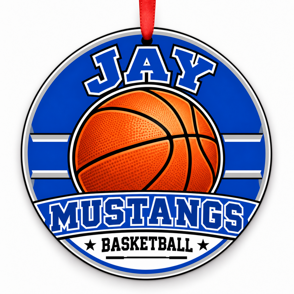 JAY H S Mustangs Basketball Christmas Ornament