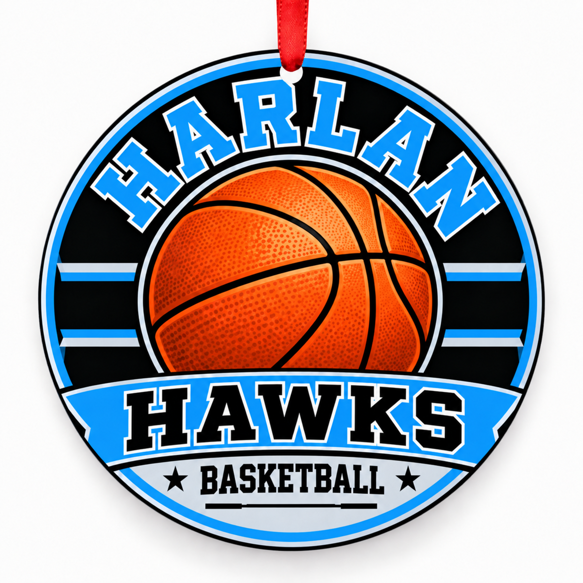 Harlan High School Hawks basketball Christmas ornament mockup