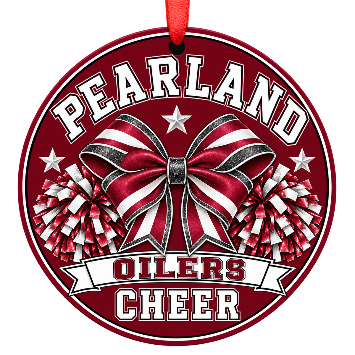 Pearland High School Oilers Cheer Bow and Pom-Poms ornament