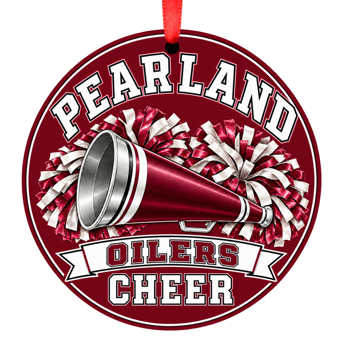 Pearland High School Oilers Cheer Megaphone and Pom-Poms ornament