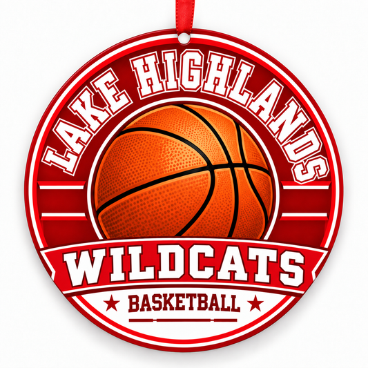 Lake Highlands High School Wildcats basketball ornament in Red; White, Dallas Texas