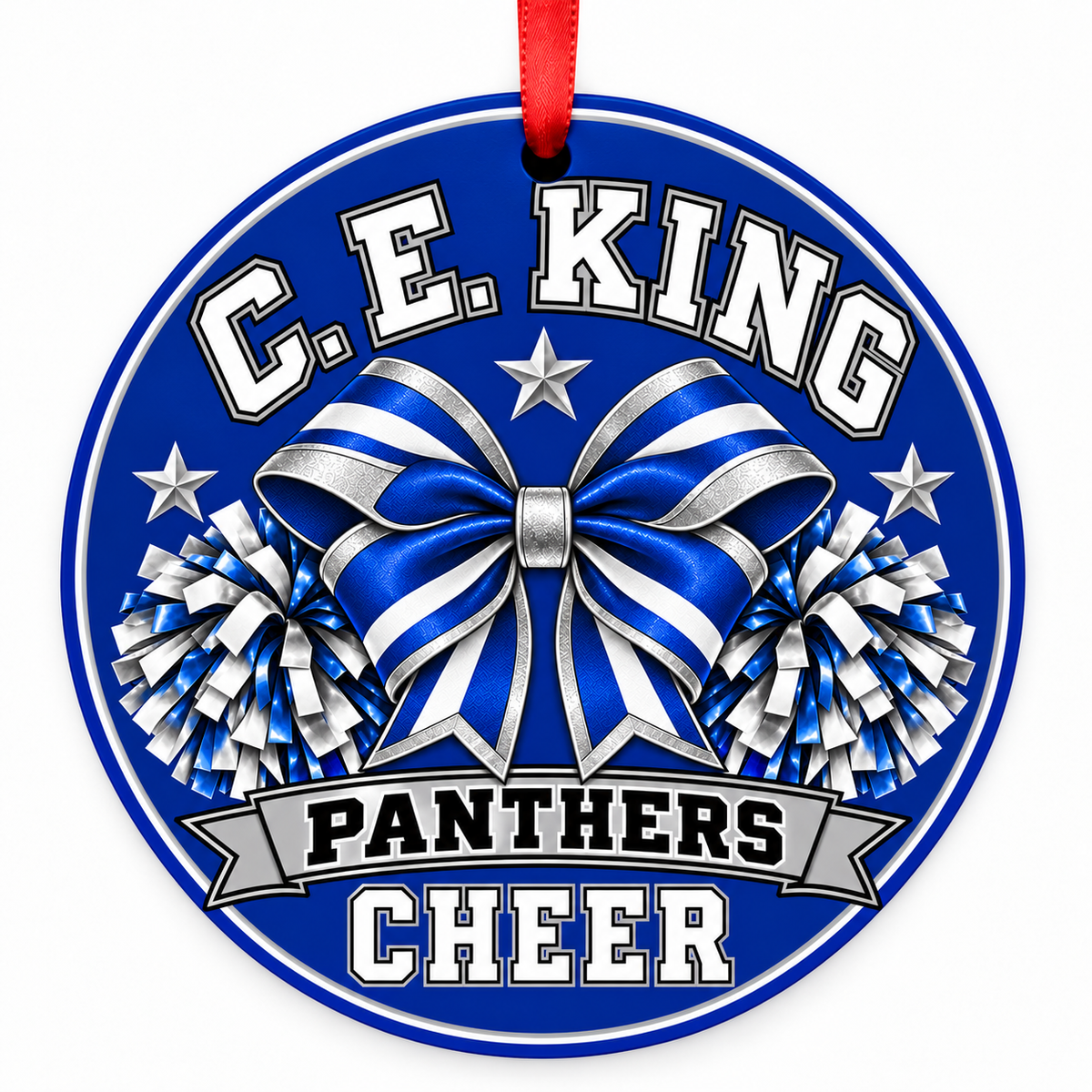 C. E. King High School Panthers cheer bow and pom-poms Christmas ornament