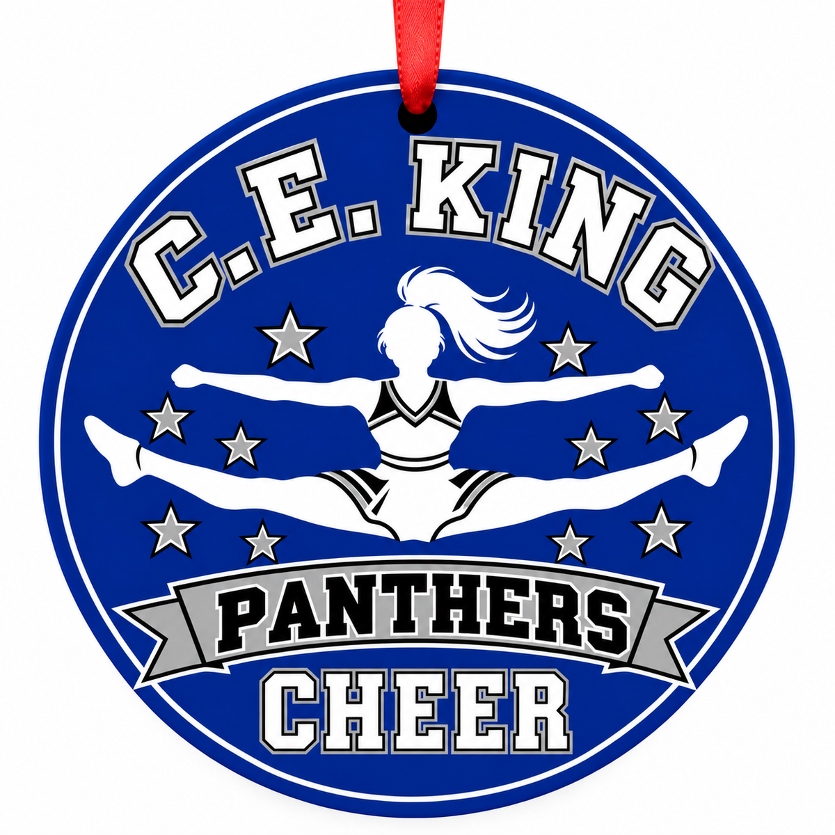 C. E. King High School Panthers cheer toe-touch jump Christmas ornament