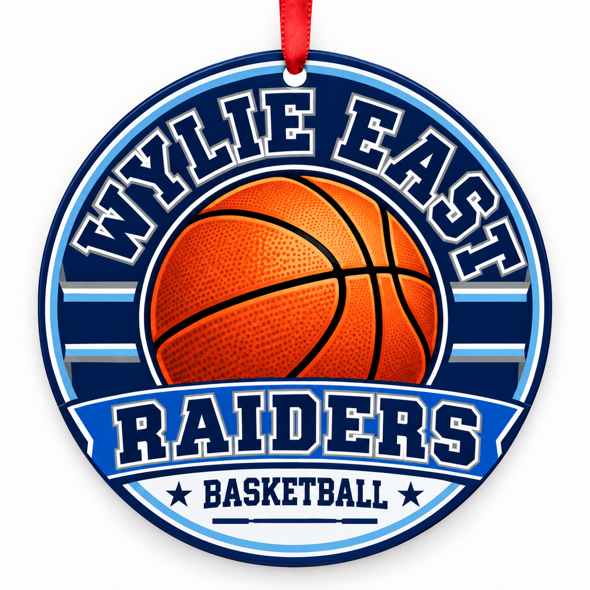 Wylie East High School Raiders basketball Christmas ornament mockup