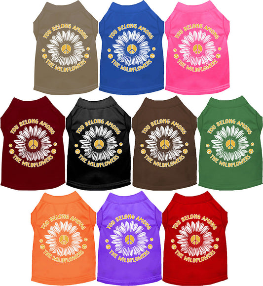 Colorful pet shirts with 'Among the Wildflowers' design