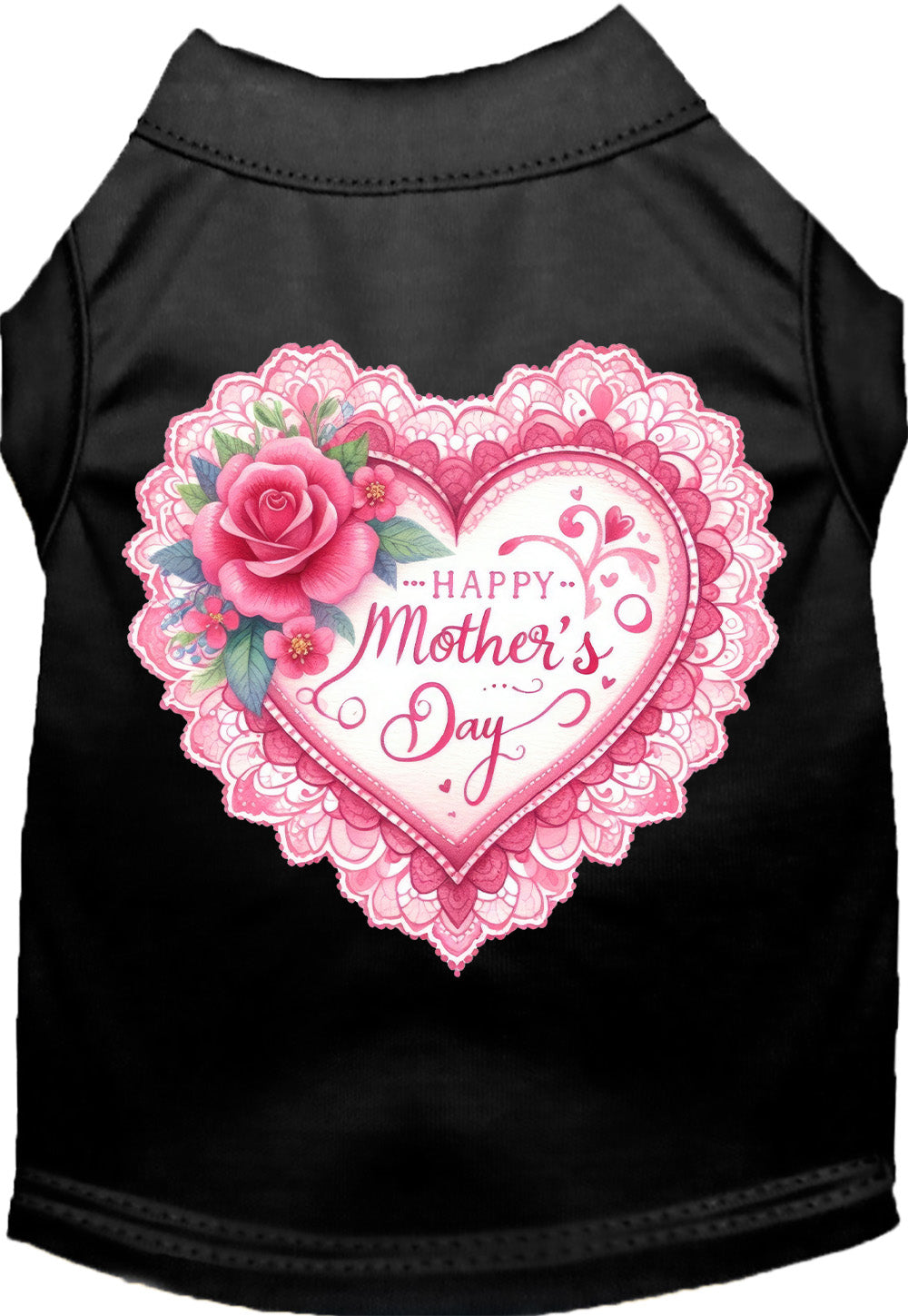 Black pet shirt with 'Happy Mother's Day' heart design