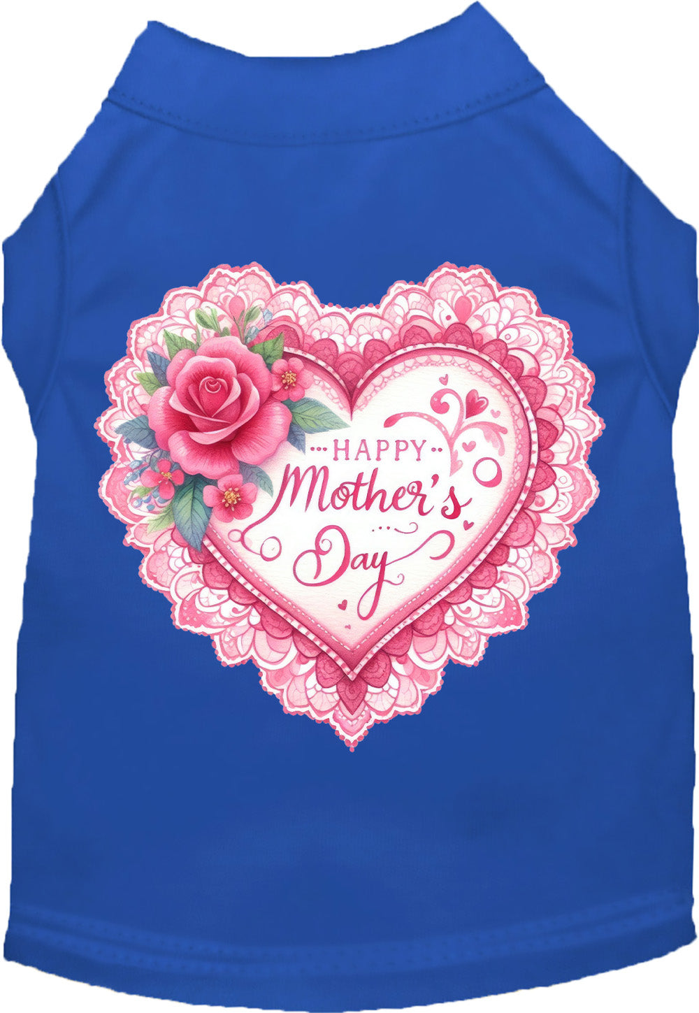 Blue pet shirt with 'Happy Mother's Day' heart design