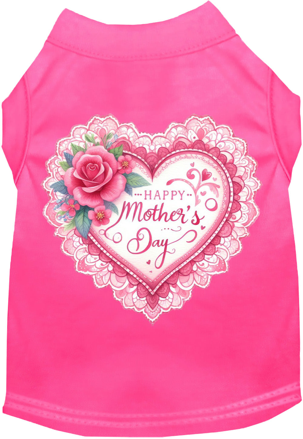 Pink pet shirt with 'Happy Mother's Day' heart design