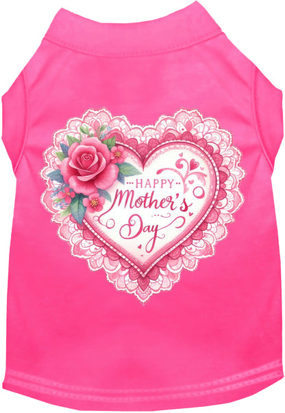 Pink pet shirt with 'Happy Mother's Day' heart design