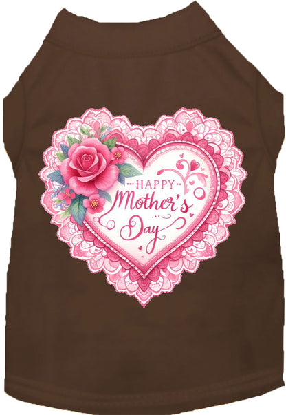 Dark brown pet shirt with 'Happy Mother's Day' heart design