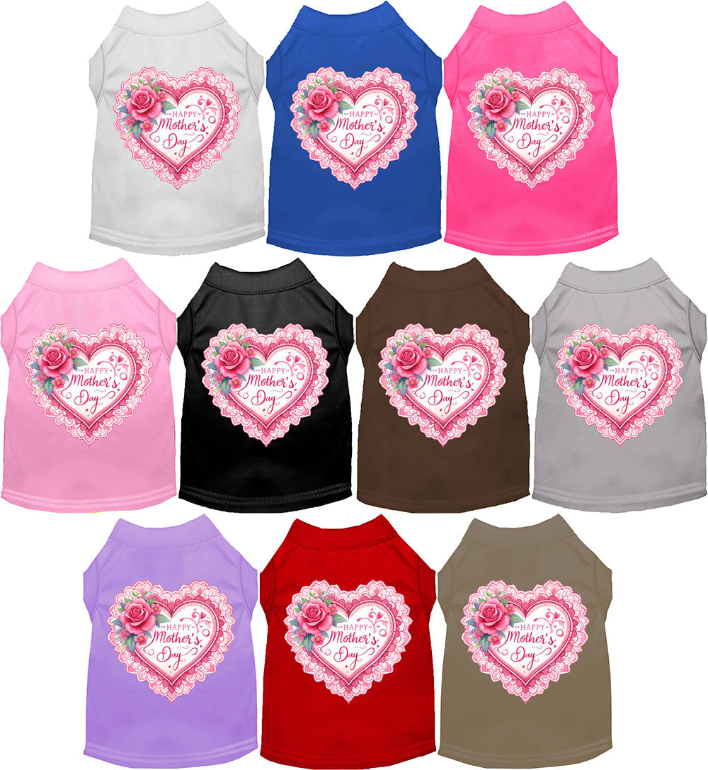 Colorful pet shirts with 'Happy Mother's Day' heart design