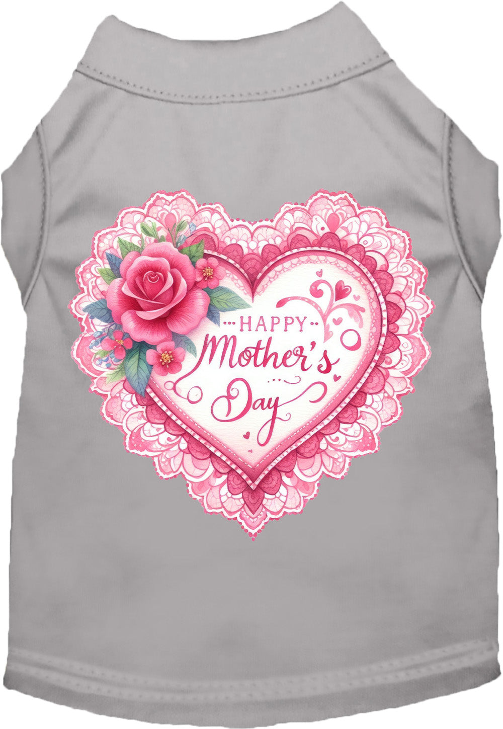 Gray pet shirt with 'Happy Mother's Day' heart design