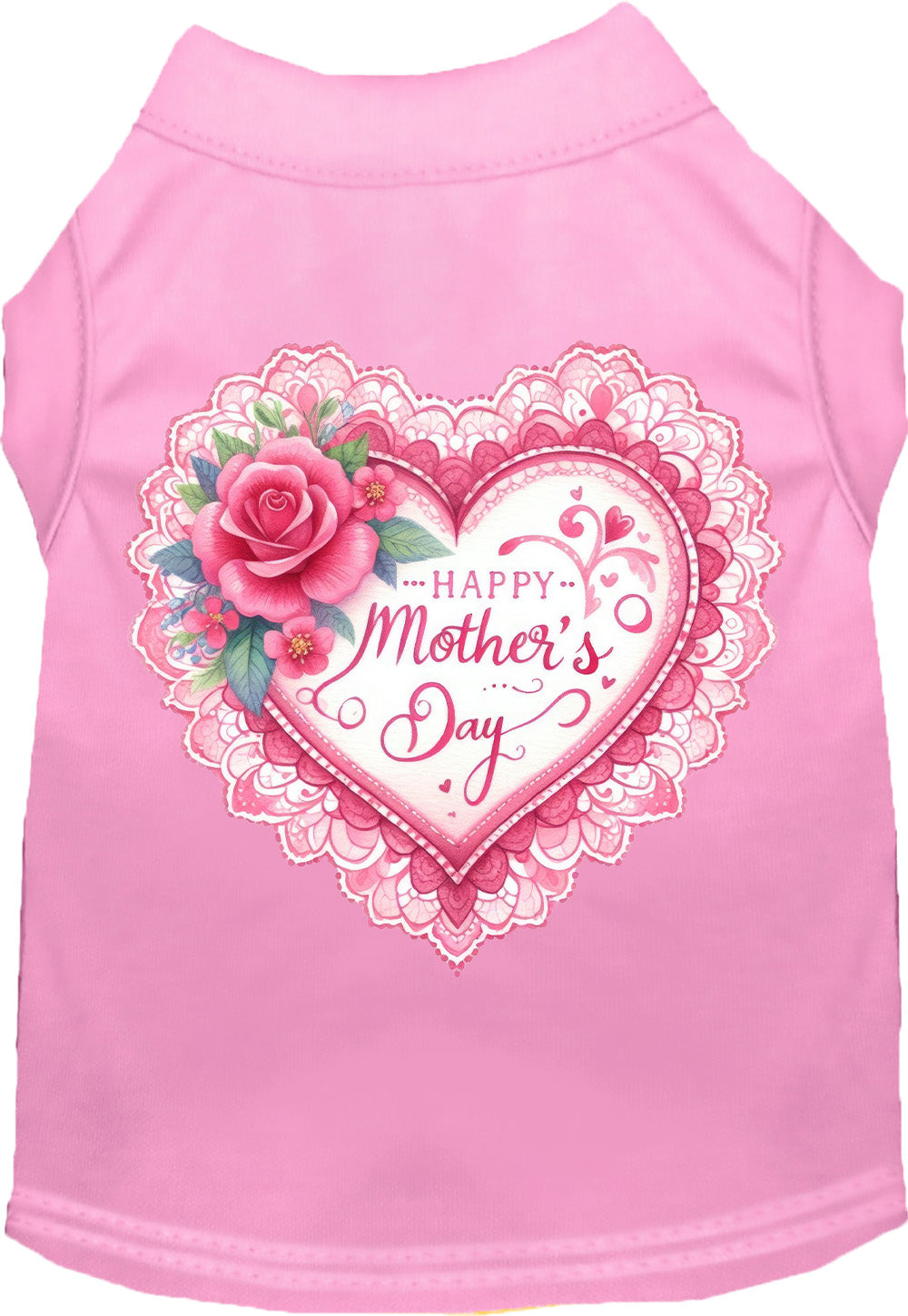 Light pink pet shirt with 'Happy Mother's Day' heart design