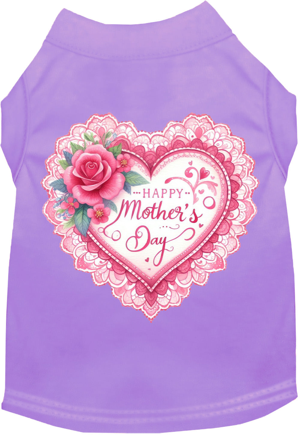 Purple pet shirt with 'Happy Mother's Day' heart design