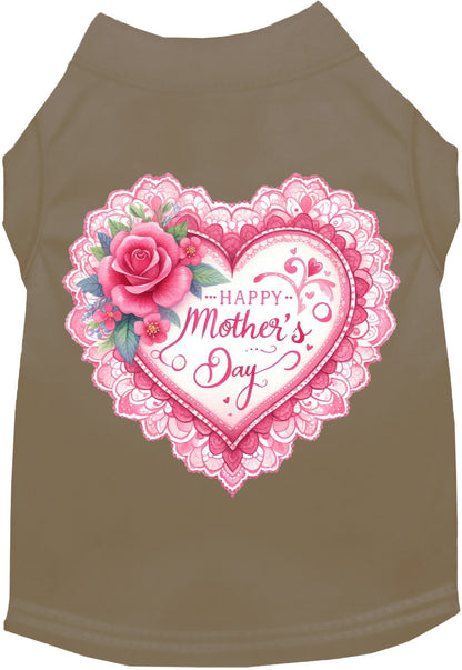 Brown pet shirt with 'Happy Mother's Day' heart design