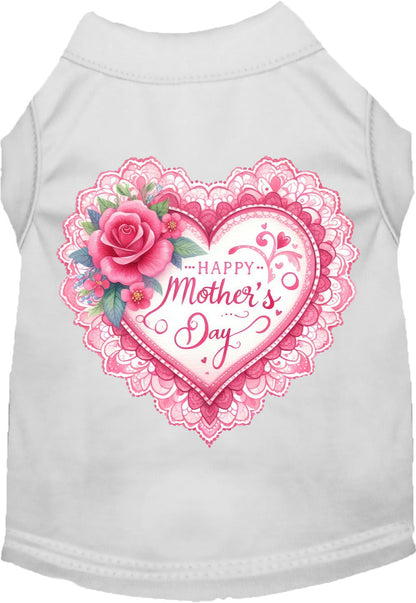 White pet shirt with 'Happy Mother's Day' heart design