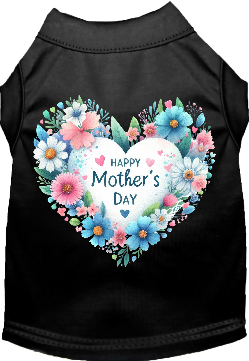 Black pet shirt with Mother's Day heart design