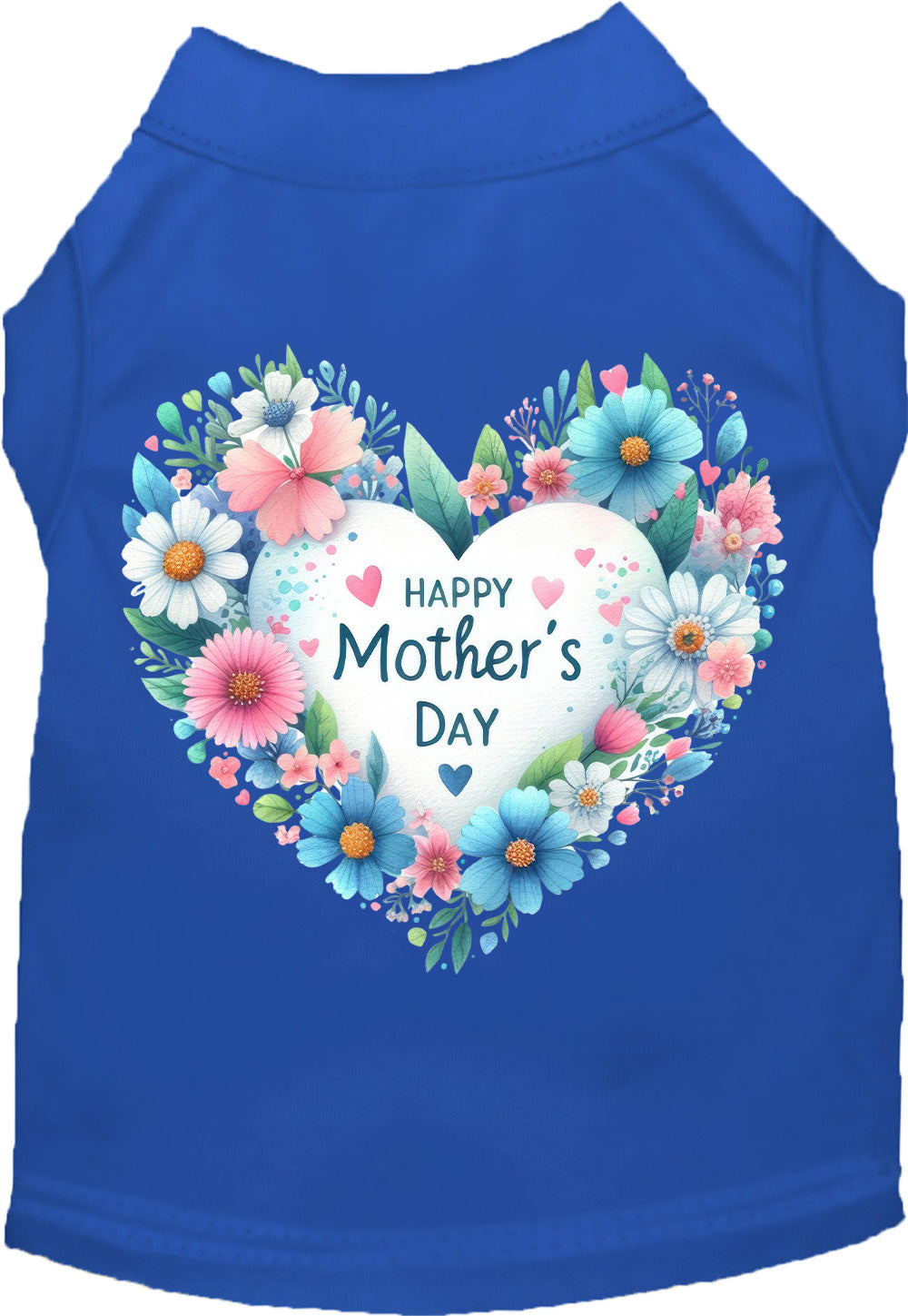 Blue pet shirt with Mother's Day heart design