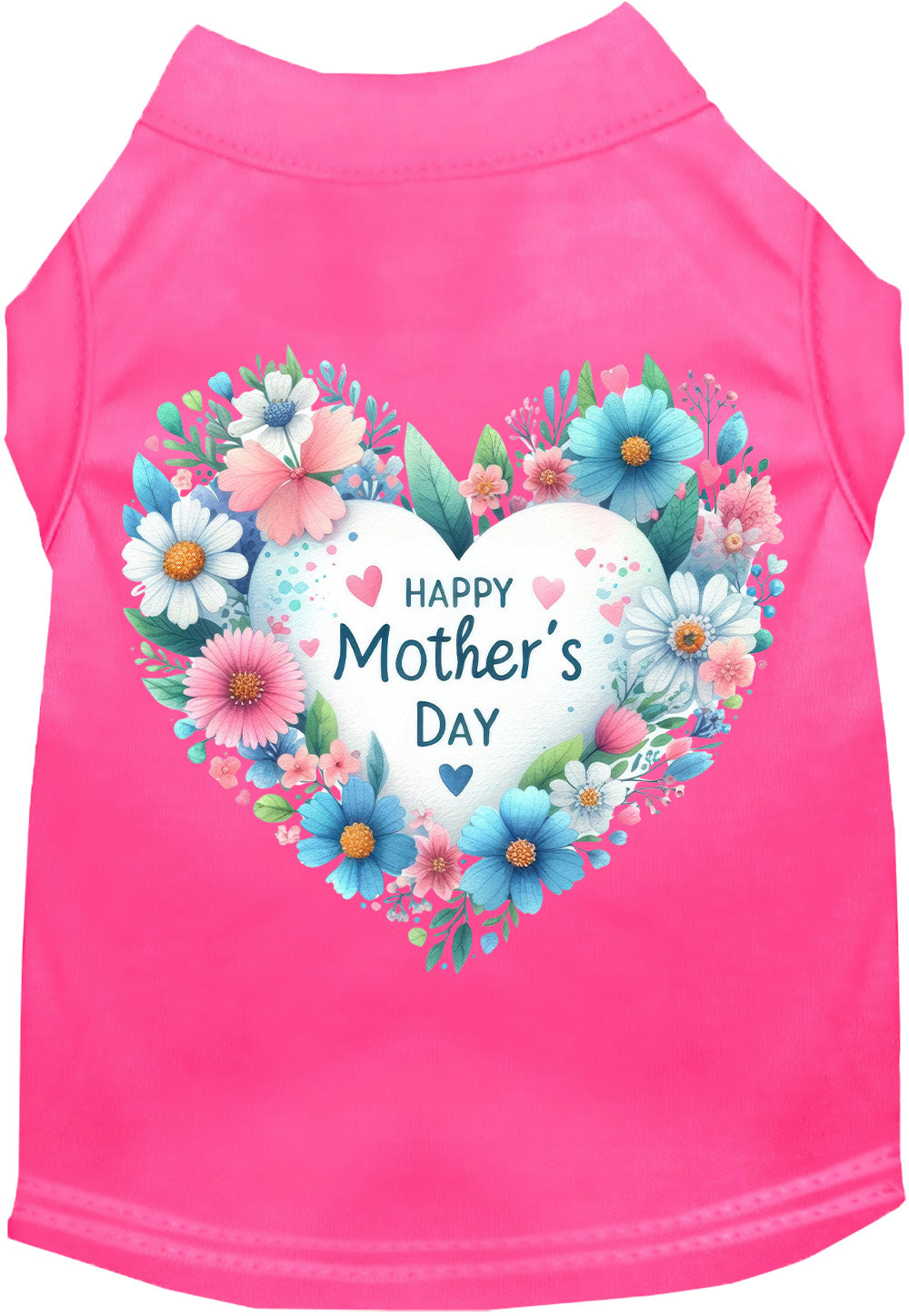 Hot pink pet shirt with Mother's Day heart design