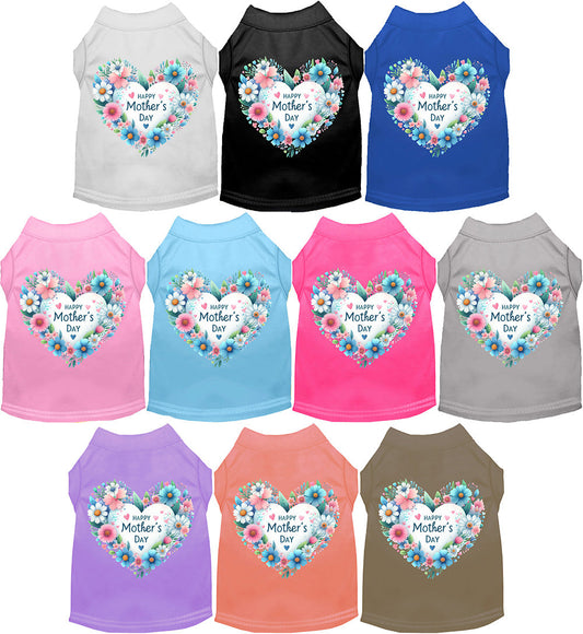 Colorful pet shirts with Mother's Day heart design