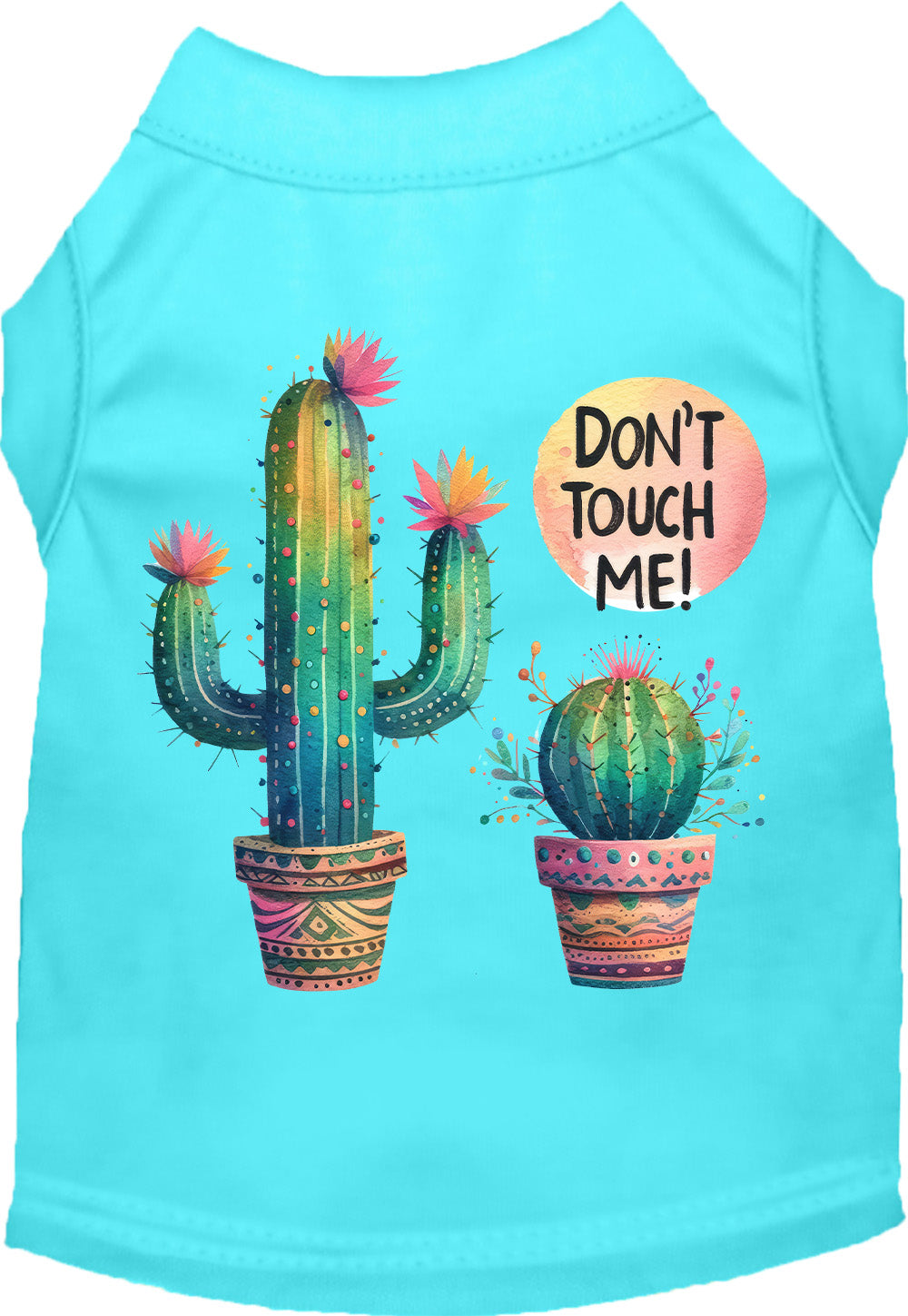 Aqua pet shirt with 'Don't Touch Me' cactus design