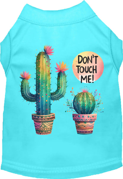 Aqua pet shirt with 'Don't Touch Me' cactus design