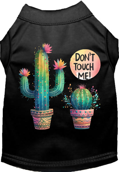 Black pet shirt with 'Don't Touch Me' cactus design