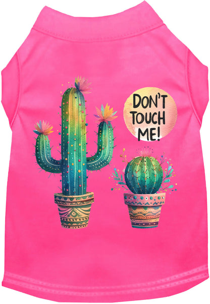 Pink pet shirt with 'Don't Touch Me' cactus design