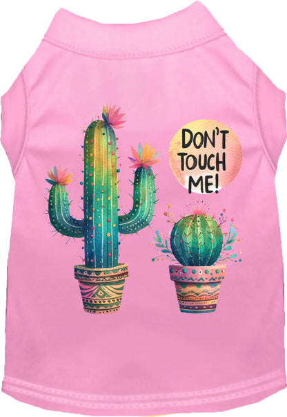 Light pink pet shirt with 'Don't Touch Me' cactus design