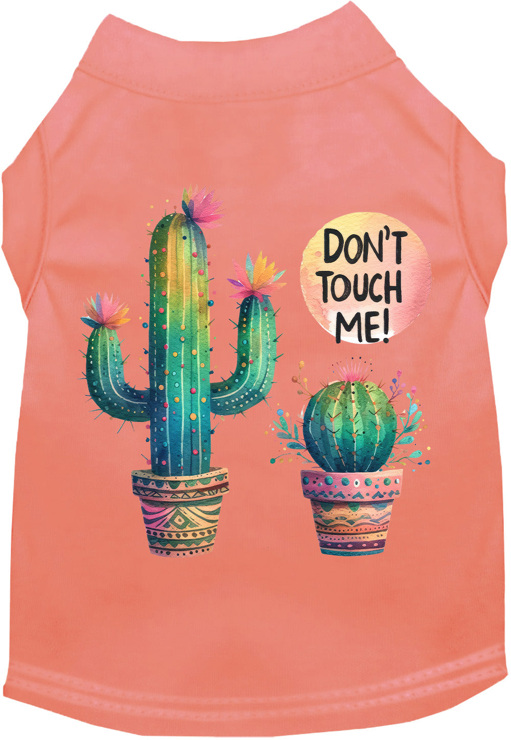Peach pet shirt with 'Don't Touch Me' cactus design