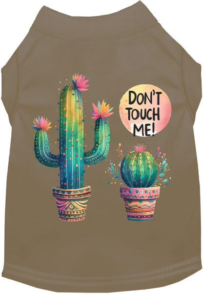 Olive pet shirt with 'Don't Touch Me' cactus design