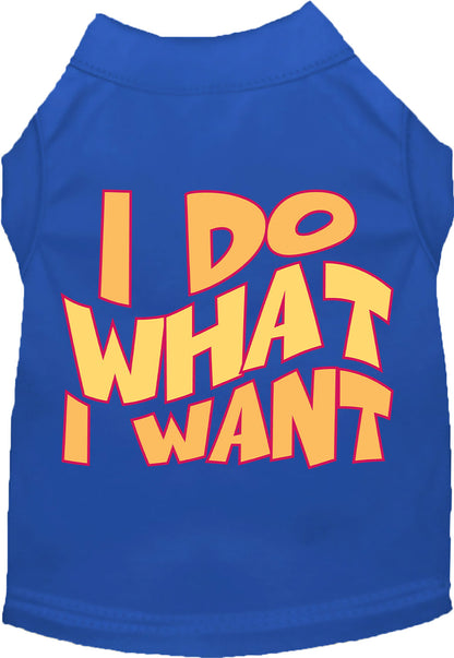 Blue pet shirt with 'I Do What I Want' text