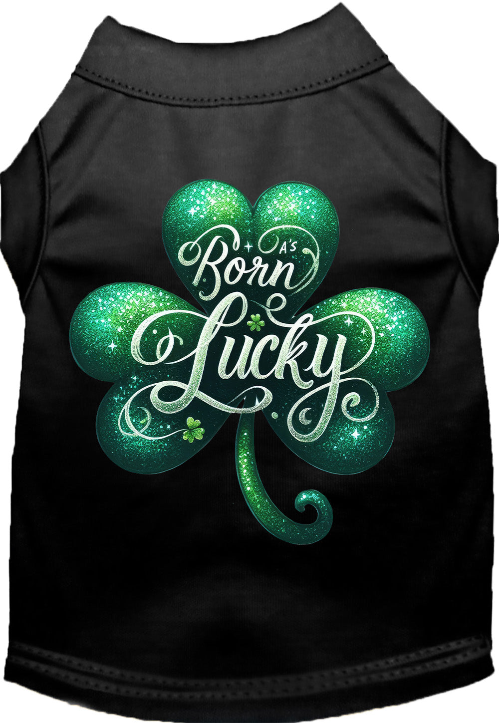 Black pet shirt with 'A's Born Lucky' design
