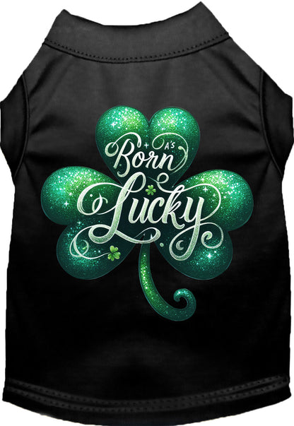 Black pet shirt with 'A's Born Lucky' design