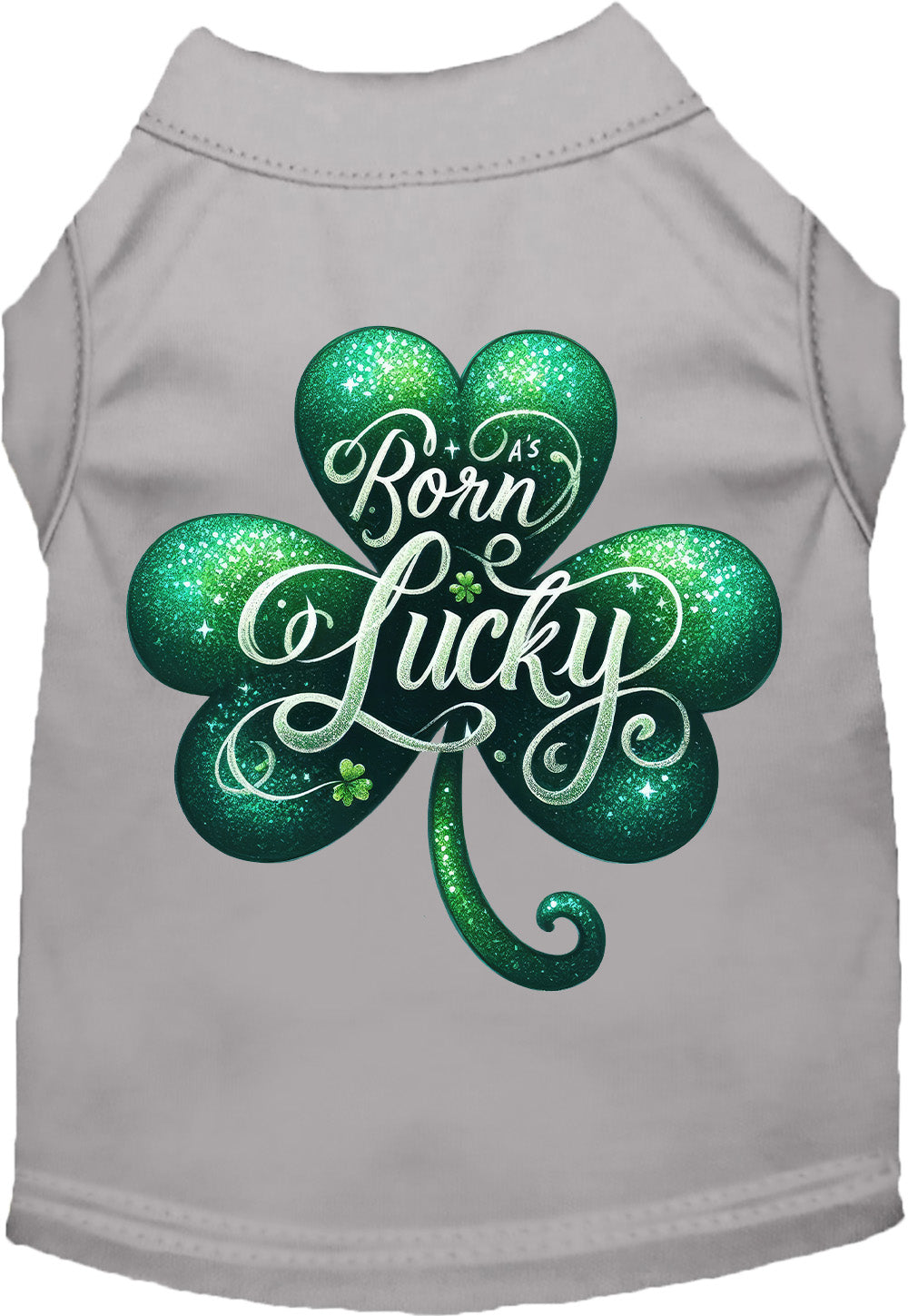 Gray pet shirt with 'A's Born Lucky' design
