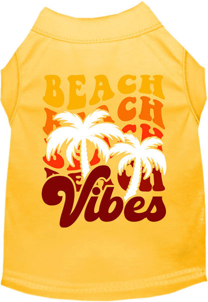 Yellow pet shirt with 'Beach Vibes' design
