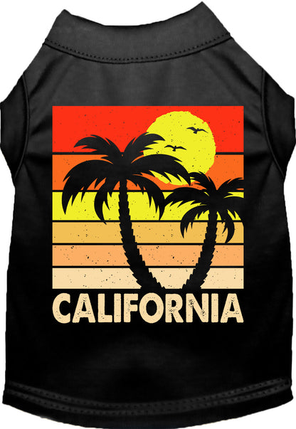 Black pet shirt with California retro palms design