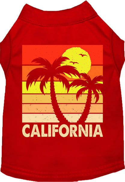 Red pet shirt with California retro palms design