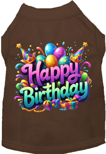 Brown pet shirt with 'Happy Birthday' design