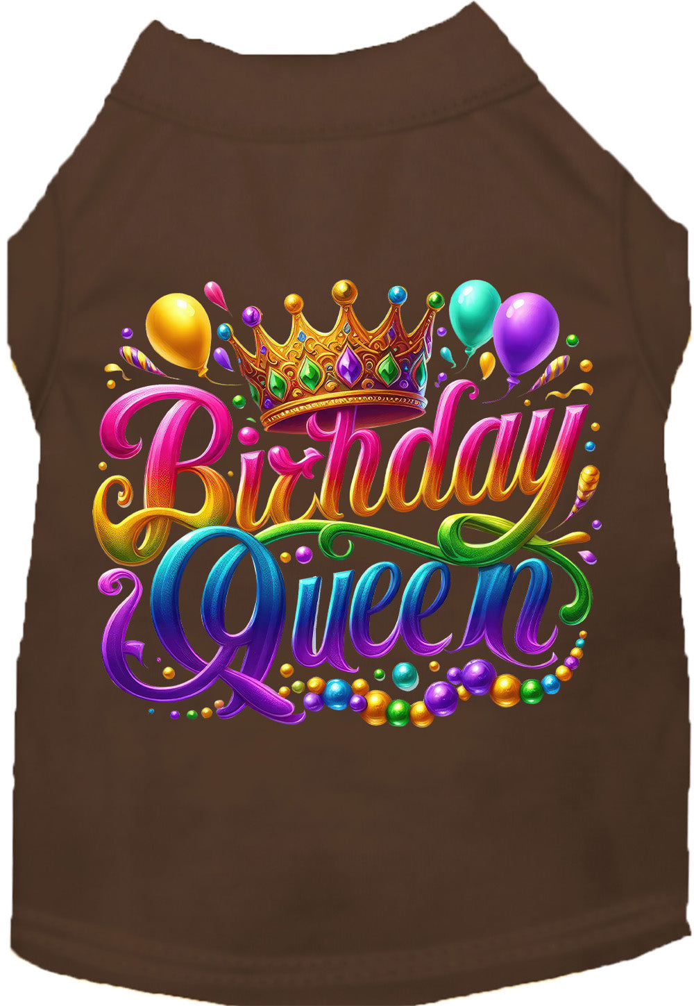 Brown pet shirt with 'Birthday Queen' design