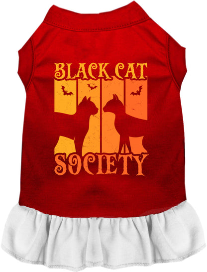 Red Black Cat Society pet dress with white skirt