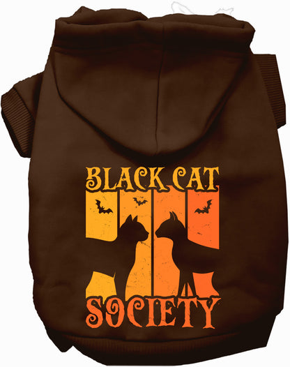 Black Cat Society pet hoodie in brown