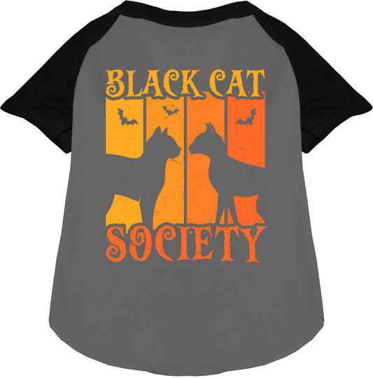 Gray Black Cat Society pet raglan shirt with black sleeves