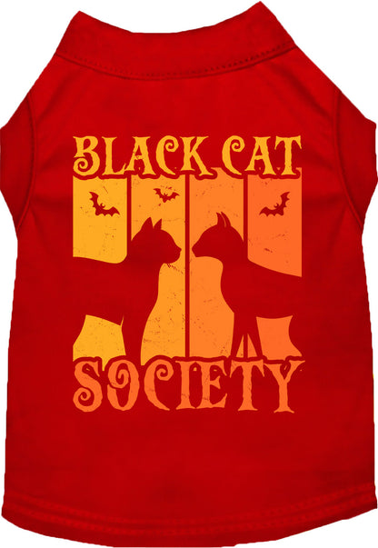 Red Black Cat Society pet shirt with Halloween design