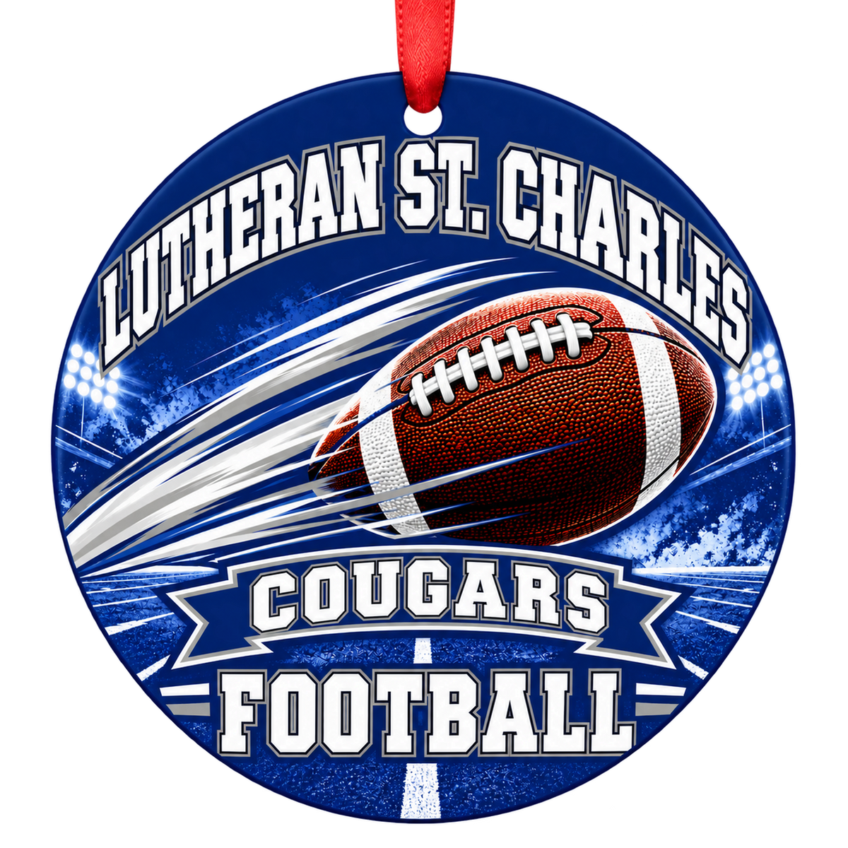 Lutheran High School of St. Charles County Cougars – Football in Motion 3-inch football ornament, SAINT PETERS, Missouri
